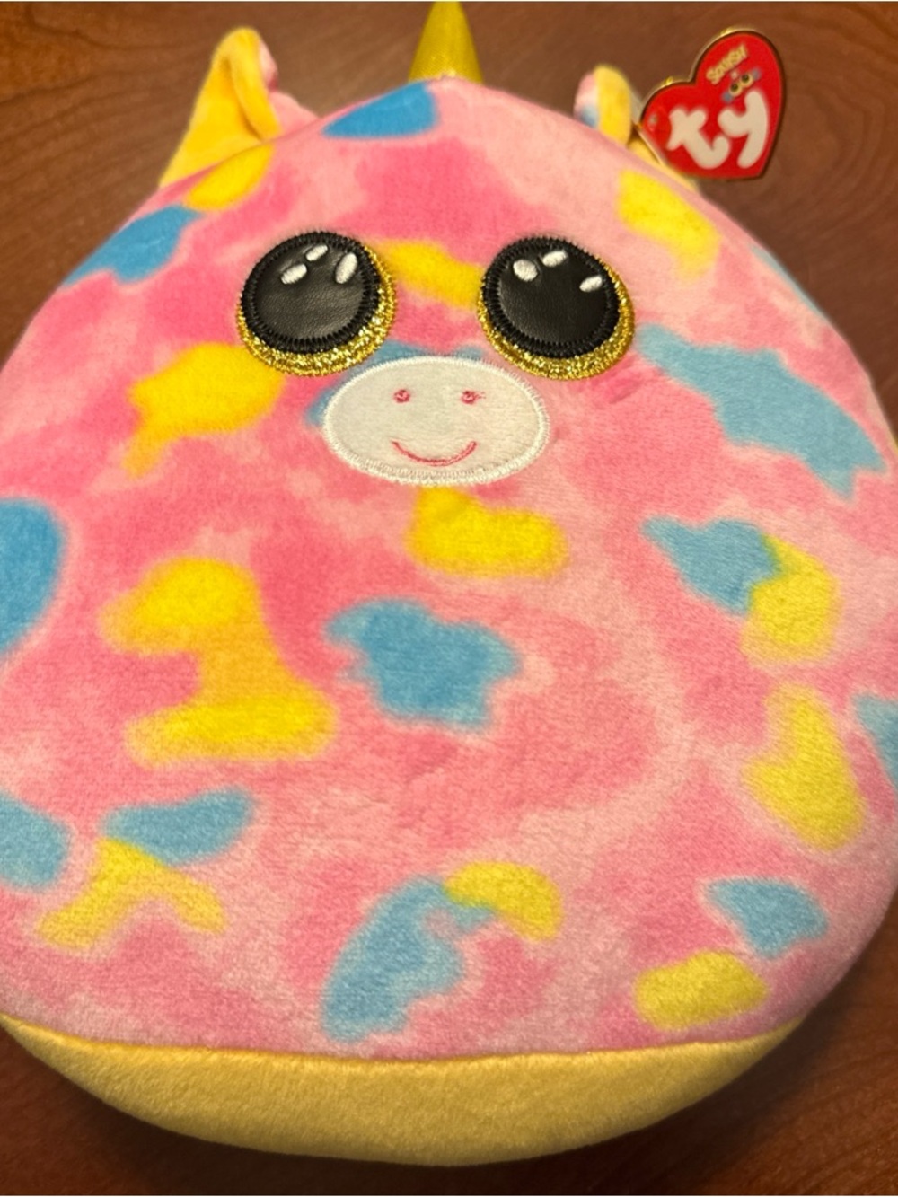 Ty Fantasia Pink Unicorn Plush with Blue and Yellow Spots